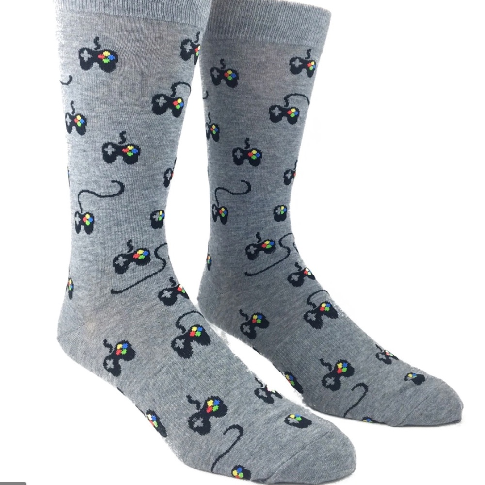 Video Game Classic Nintendo Controller Graphic Gray K. Bell Large Unisex Socks